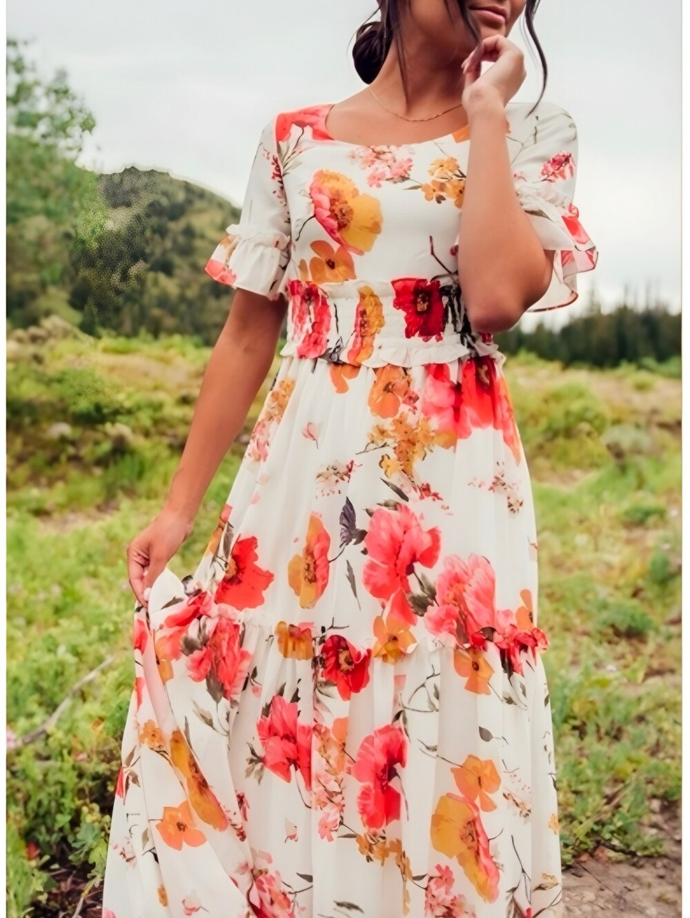 JessaKae Floral White Red Yellow Maxi Dress, XXL